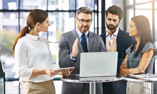 A office team listening a CEO