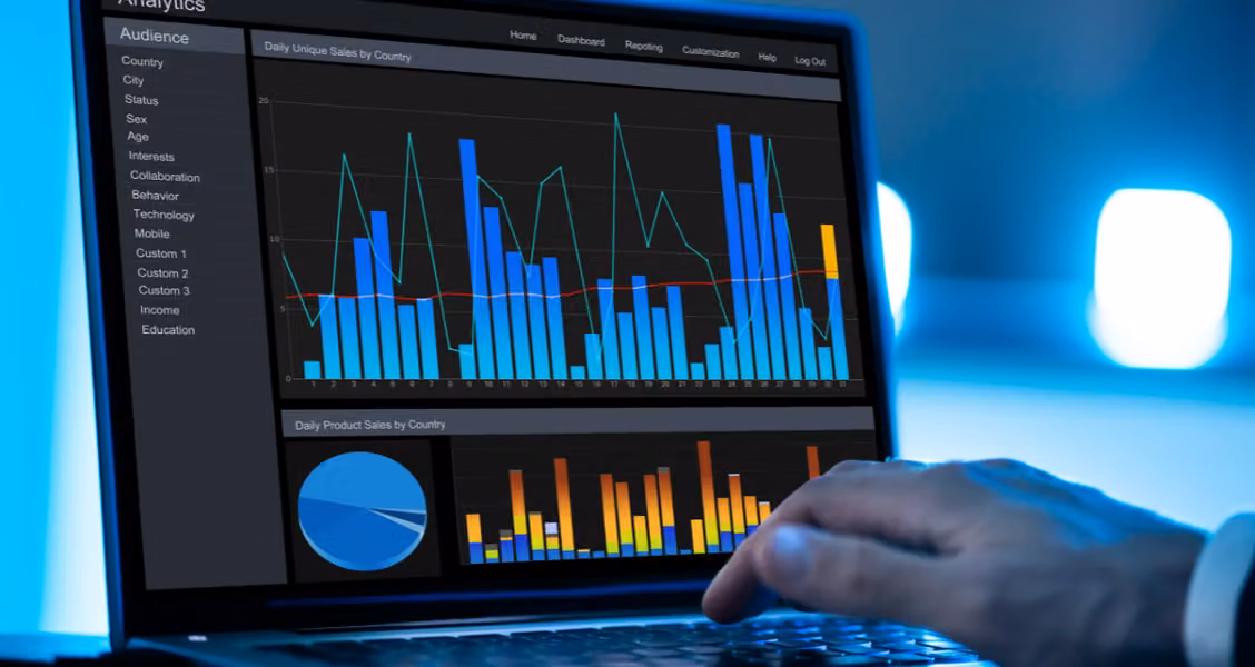 Laptop screen showing an ABM landing page analytics dashboard