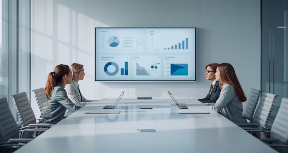 Buying committee reviewing a shared digital sales room during a B2B evaluation