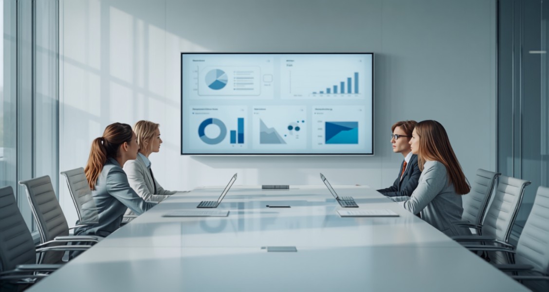 Buying committee reviewing a shared digital sales room during a B2B evaluation