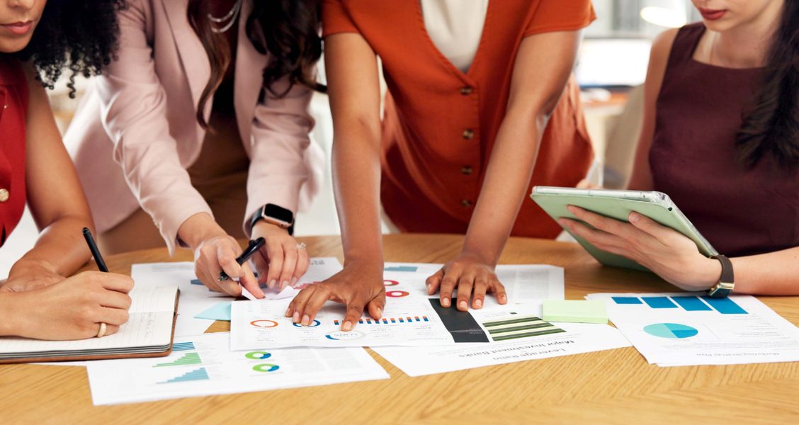 Marketing team planning the content blocks of a campaign microsite