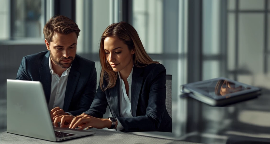 Sales team comparing Dock alternatives for digital sales rooms on a laptop