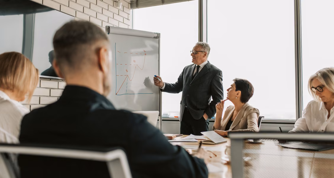 Customer success leader presenting quarterly business review results to an enterprise client