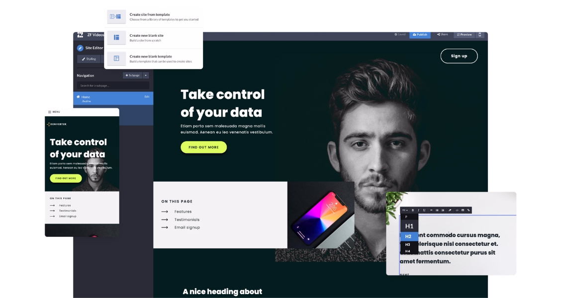 screenshot of microsite with Zoomforth app features on overlaid