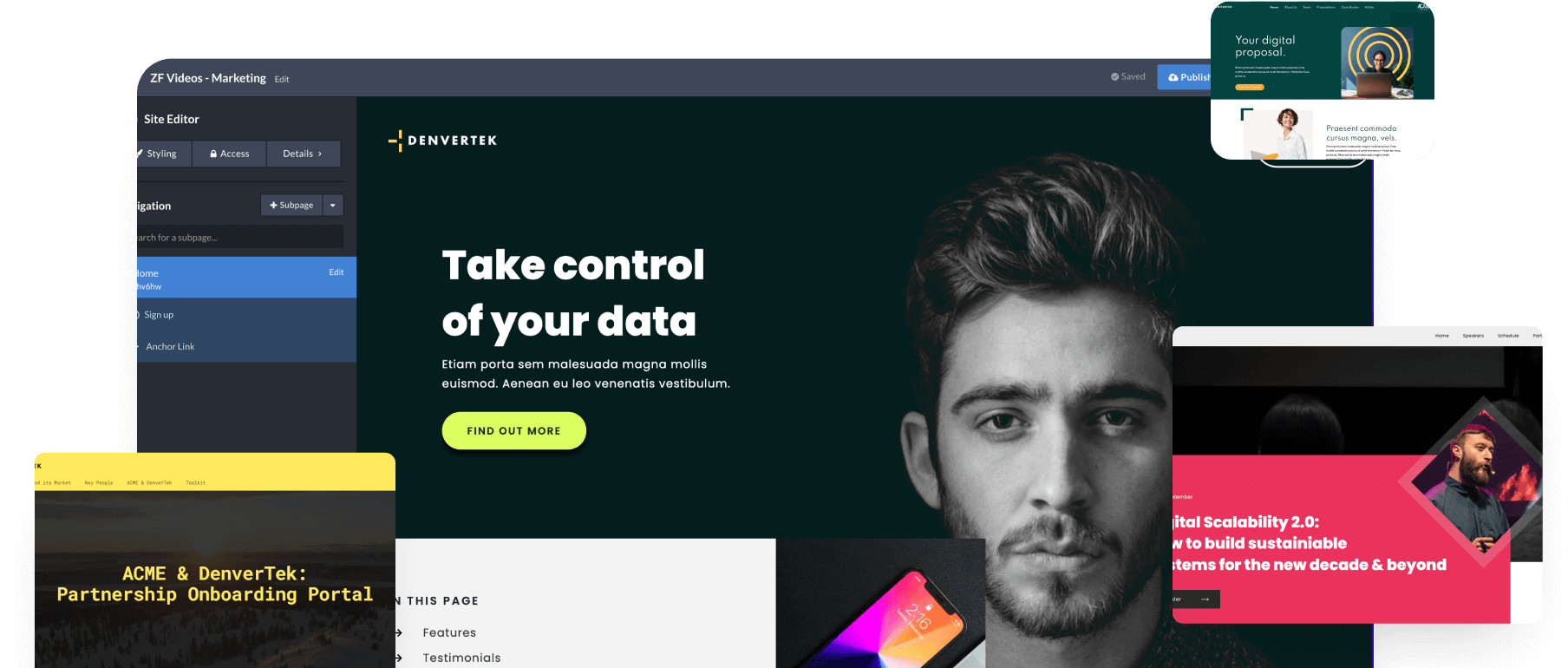 Screenshot of a microsite with Zoomforth app features on overlaid.