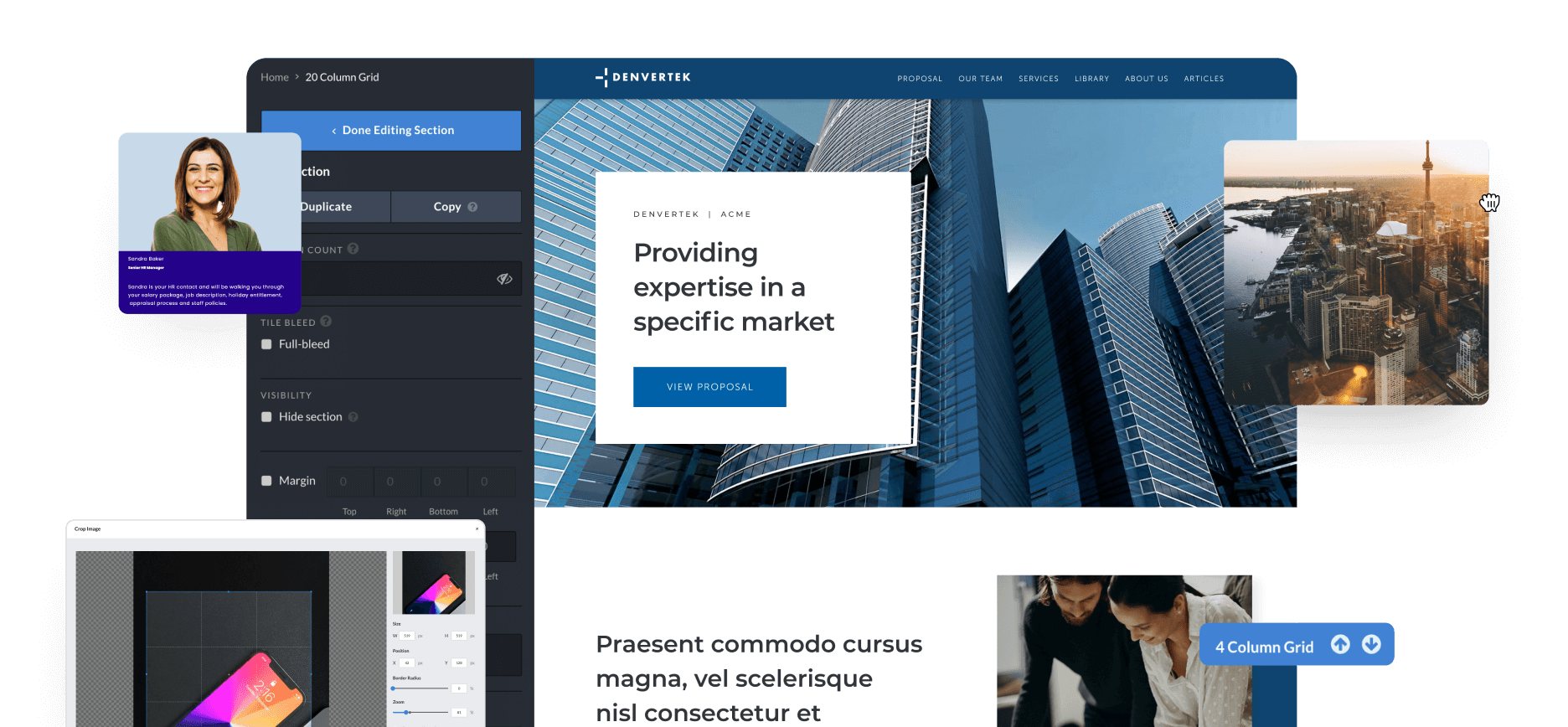 Screenshot of a microsite with Zoomforth app features on overlaid