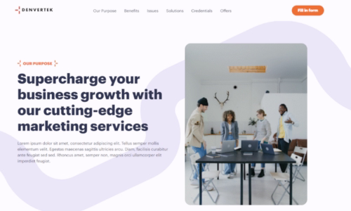 Screenshot of microsite template for Marketing