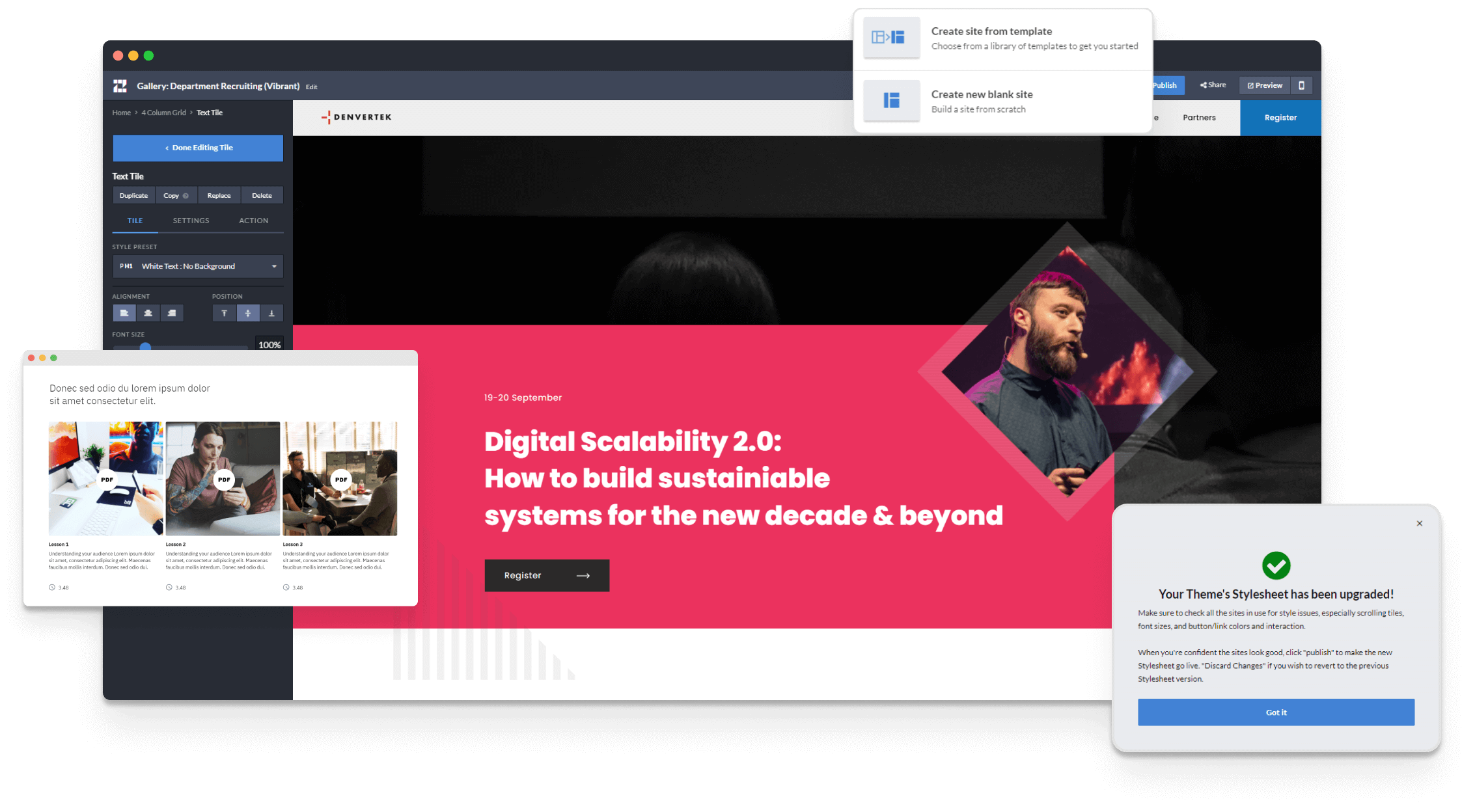 Screenshot of a digital proposal microsite with Zoomforth app features on overlaid.