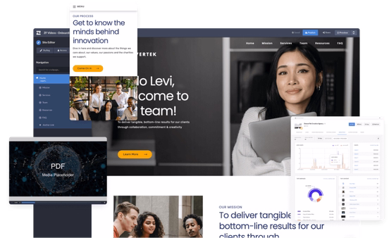 Collage of Zoomforth site editor features