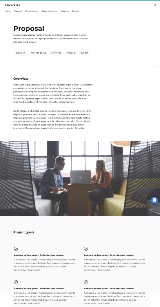 Screenshot of a sample one-pager microsite page.