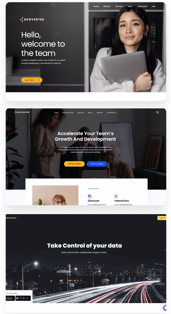 Three screenshots of microsite examples.