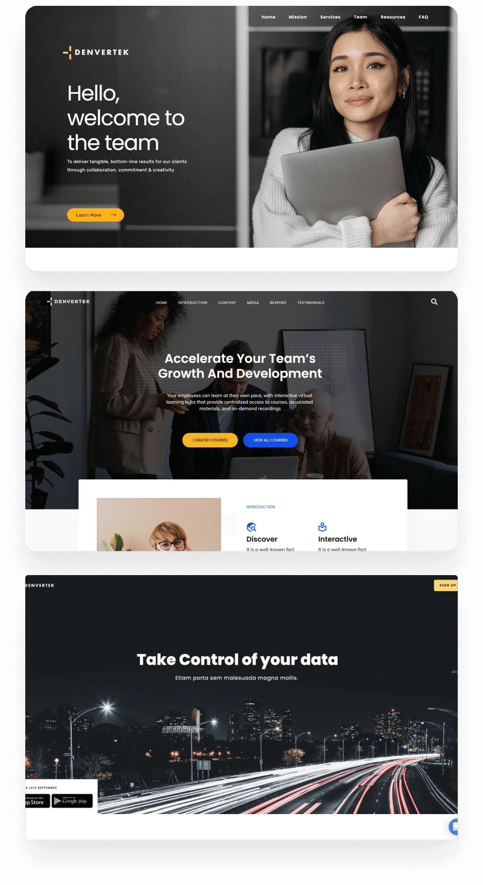 Three screenshots of microsite examples.