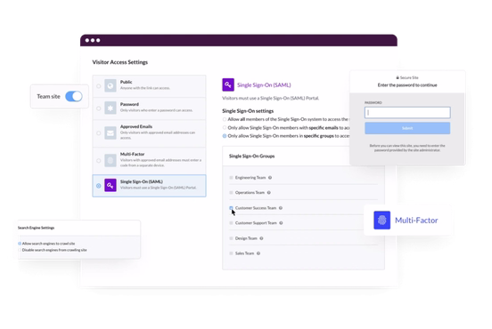 Screenshot of security settings on a microsite.