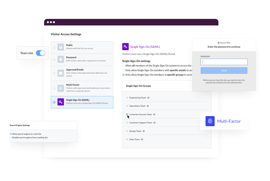 Screenshot of security settings on a microsite.