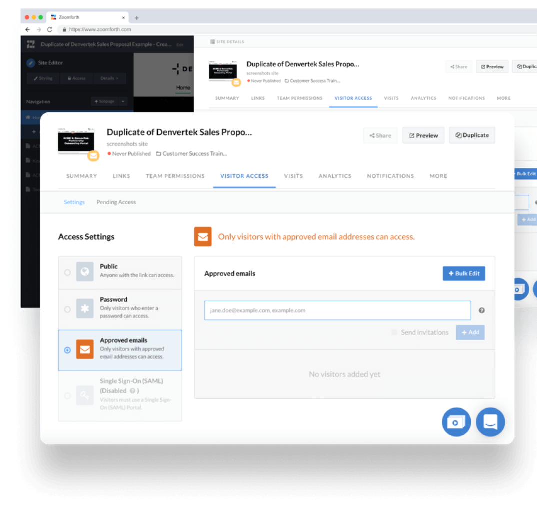Screenshot of security settings on a microsite.