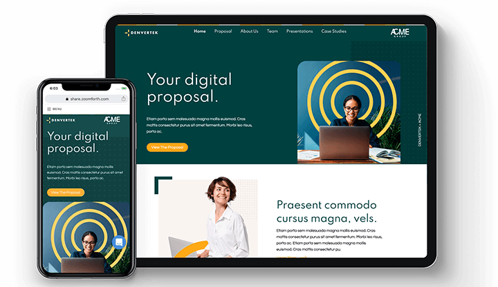 Zoomforth digital proposal microsite mobile and desktop preview screens