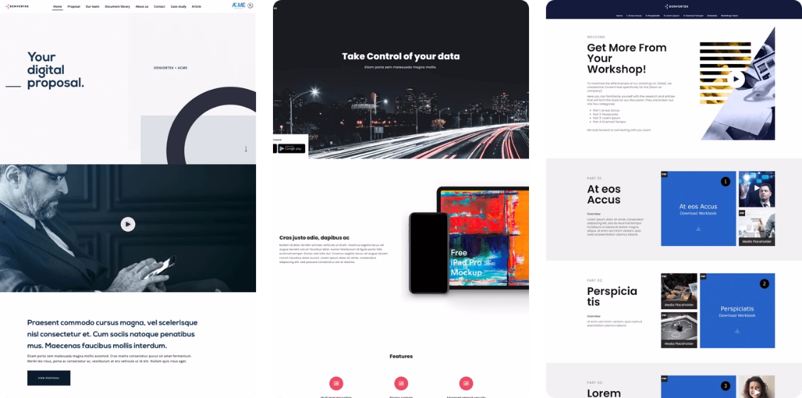 Three screenshots of microsite examples.