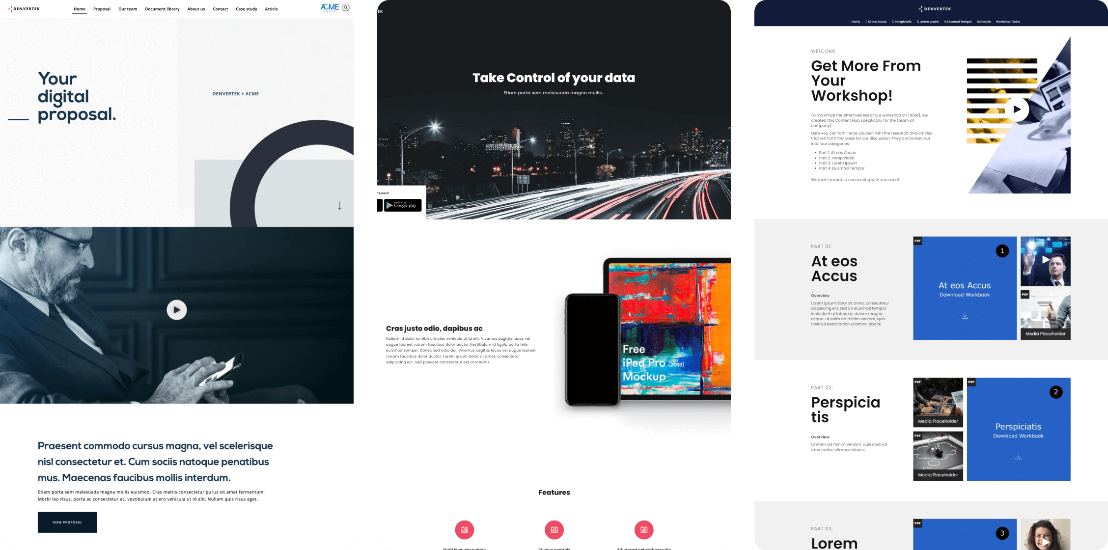 Three screenshots of microsite examples.