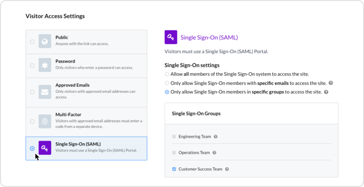Screenshot of security settings on a microsite.