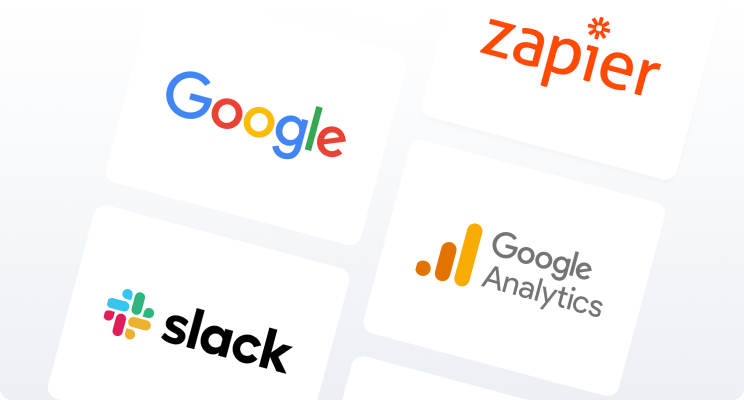 Logos for Google, Slack, Zapier and Google Analytics.