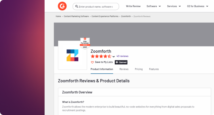 Screenshot showing a review of Zoomforth.
