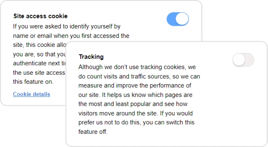 Screenshot of cookie and tracking preferences.