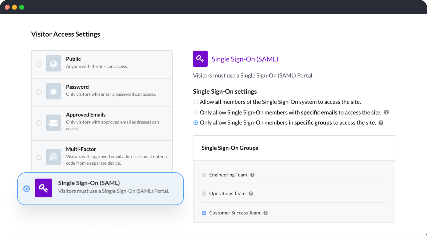 Security options for a Zoomforth microsite