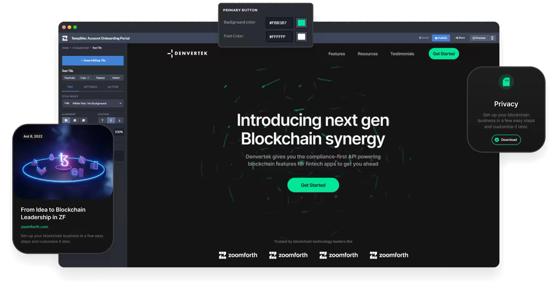 Mockup of a microsite built on the Zoomforth microsite platform