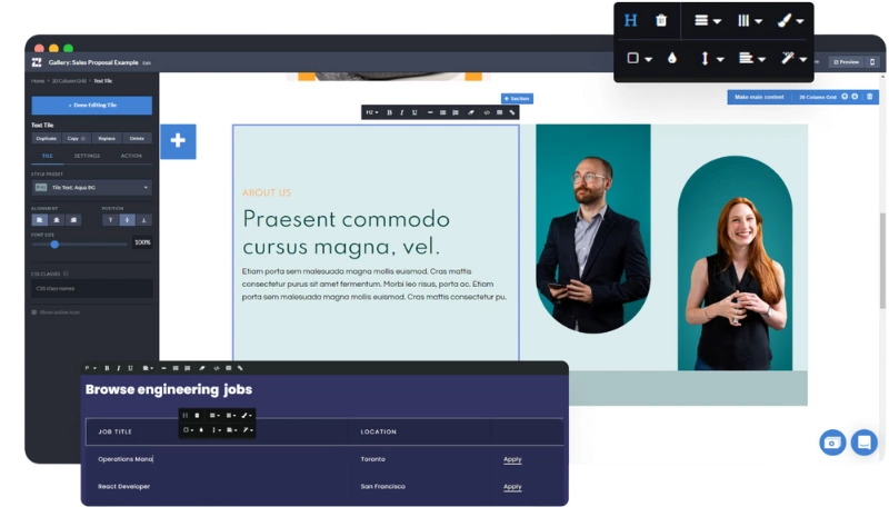 Collage of Zoomforth section editing options.