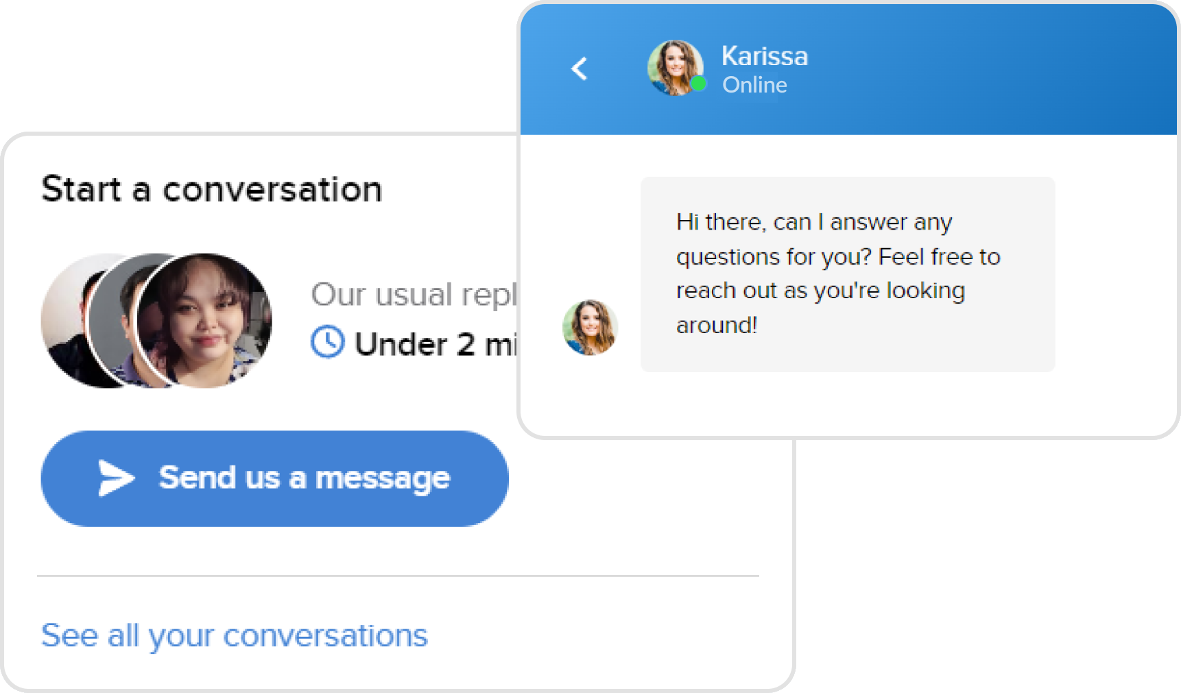 Screenshot of live chat support.